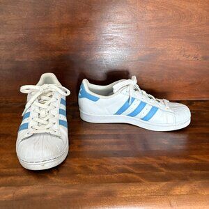 Adidas Superstar Foundation J Ortholite Sneaker White/Light Blue/Gold Size 6.5